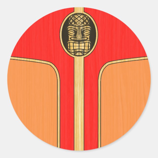 Retro Tiki Surfboard Runder Aufkleber (Vorderseite)