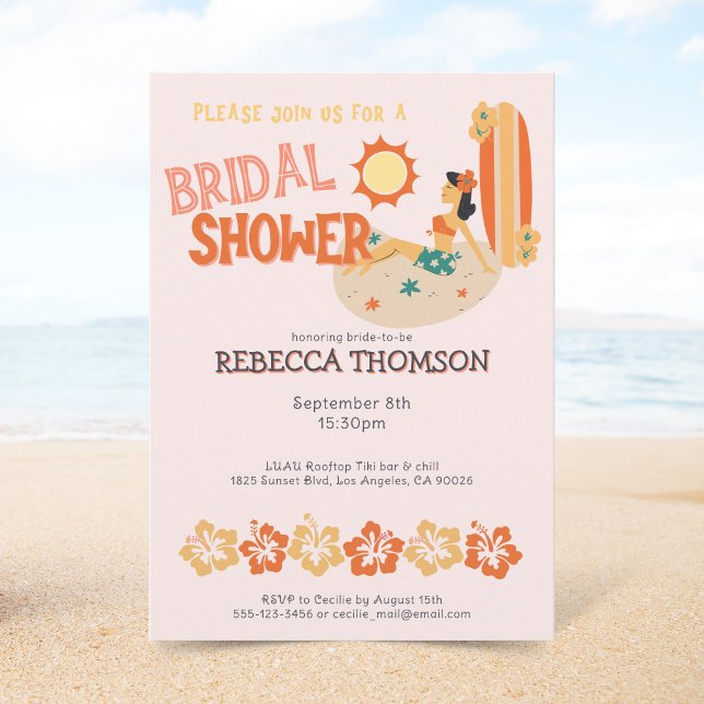 Retro Tiki tropisches Surfstrand Brautparty Einladung (Von Creator hochgeladen)