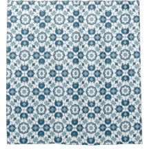 Retro Tile Effect Geometric Gemustert Blue White
