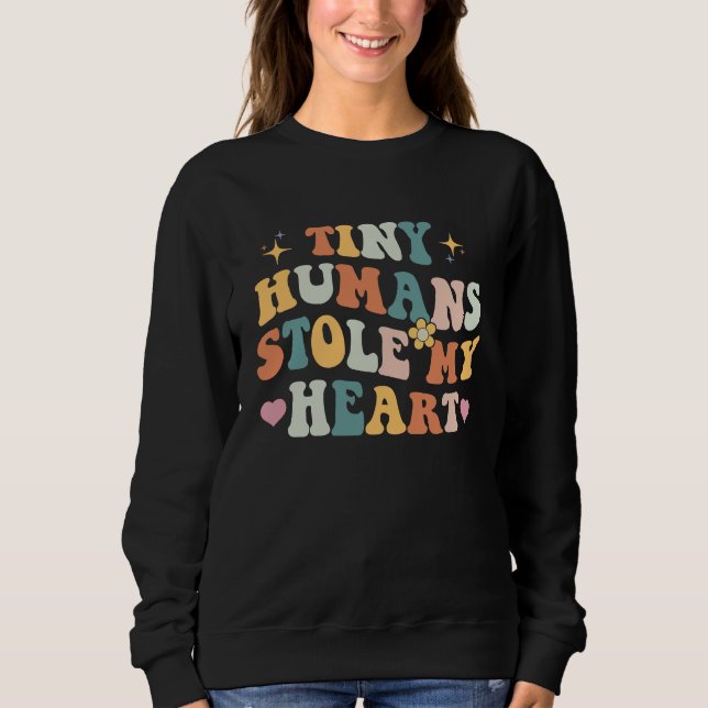 Retro Tiny Humans Stole My Heart Valentine's Day N Sweatshirt (Vorderseite)