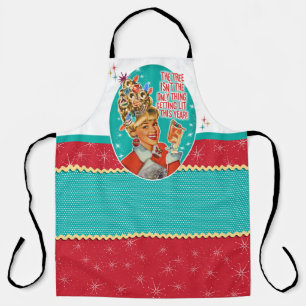Retro Tipsy Lady Bekommt Lit Weihnachts-Schürze Schürze