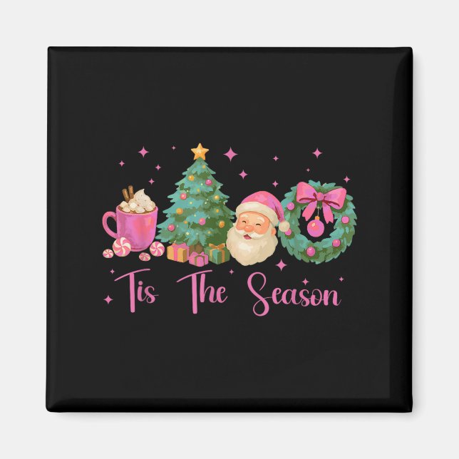 Retro Tis The Season Christmas Santa Jolly Hot Coc Magnet (Vorne)