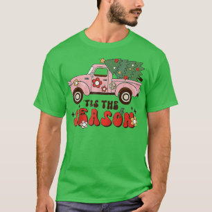 Retro Tis' The Season Groovy Vibes Truck Weihnacht T-Shirt