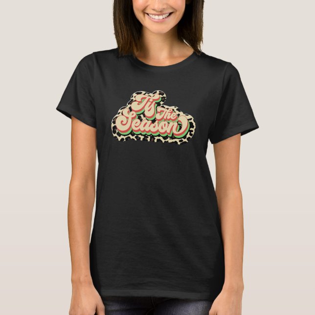 Retro Tis The Season Leopard Merry Christmas Winte T-Shirt (Vorderseite)