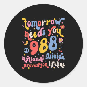 Retro Tomorrow braucht 988 Suizidprävention Runder Aufkleber