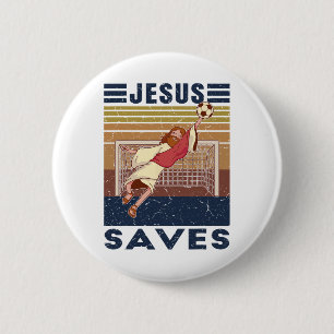 Retro Torwart Jesus rettet Fußballtor Button