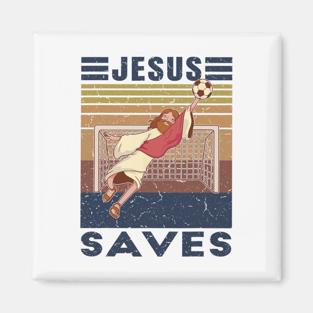 Retro Torwart Jesus rettet Fußballtor  Magnet (Vorne)