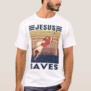Retro Torwart Jesus rettet Fußballtor T-Shirt