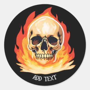 Retro Toter Brennender Skelett-Totenkopf im Feuer Runder Aufkleber