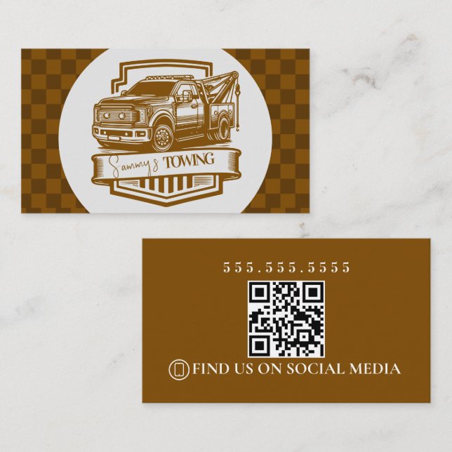 Retro Towing Services Logo QR Code Visitenkarte (Vorne/Hinten)