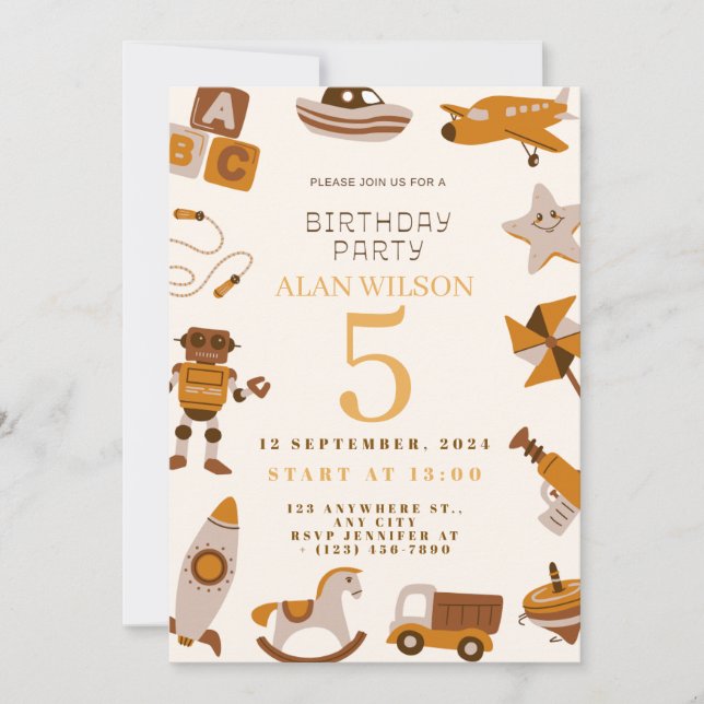 Retro Toys Boys Birthday Invitation Einladung (Vorderseite)