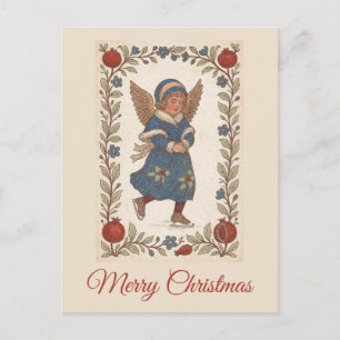 Retro traditionelles Weihnachtsschlittschuhfahren Feiertagspostkarte