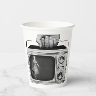 Retro tragbare TV aus den 1950er Jahren Mid-Centur Pappbecher