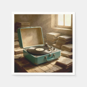 Retro-tragbarer Plattenspieler mit Vinyl Serviette