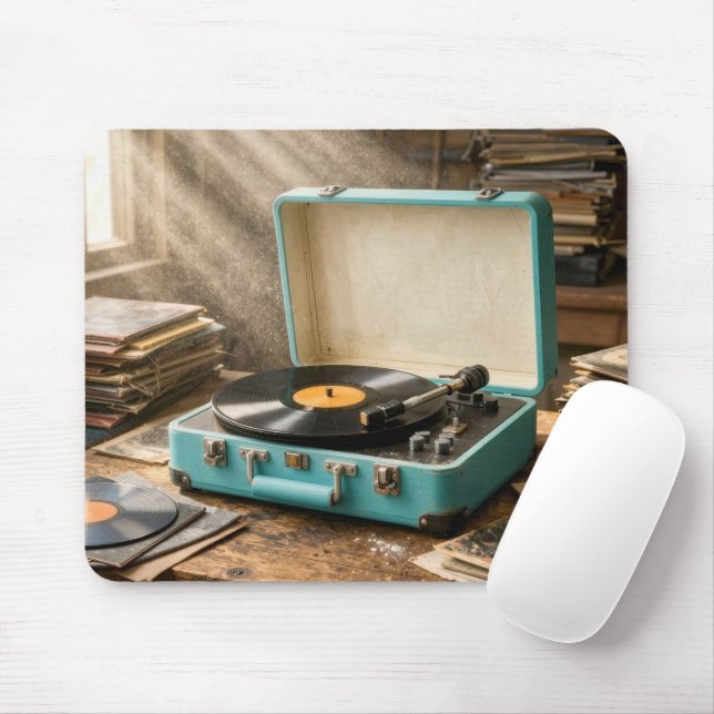 Retro tragbarer Plattenspieler Mousepad (Mit Mouse)