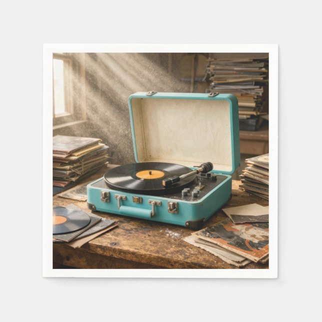 Retro tragbarer Plattenspieler Serviette (Vorderseite)