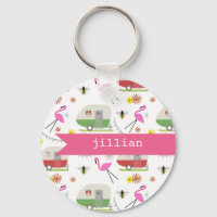 Retro Trailer & Flamingos Muster