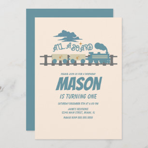 Retro Train Kindergeburtstag Party Erdung Einladun Einladung