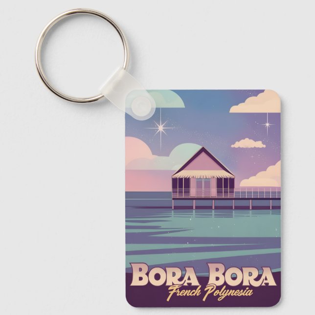 Retro Travel 80er Neon Bora Bora Französisch Polyn Schlüsselanhänger (Vorderseite)