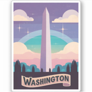 Retro Travel 80er Neon Washington Monument Obelisk Aufkleber