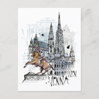 Retro Travel Art Vintag Vienna Austria Aquarell Postkarte