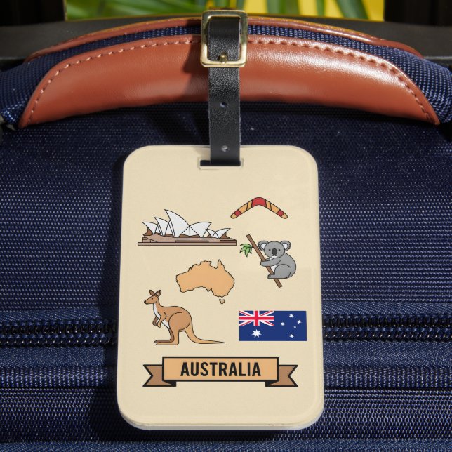 Retro Travel Australia Iconic National Symbols Gepäckanhänger (Vorderseite Insitu 2)