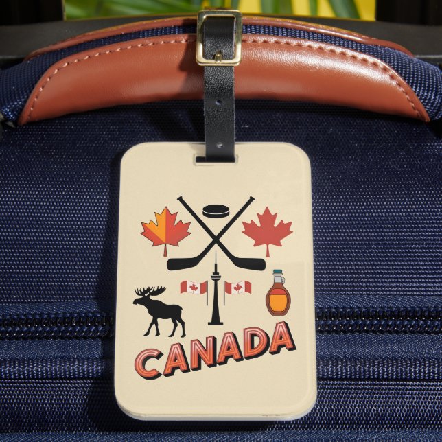 Retro Travel Canada Iconic National Symbols Gepäckanhänger (Vorderseite Insitu 2)