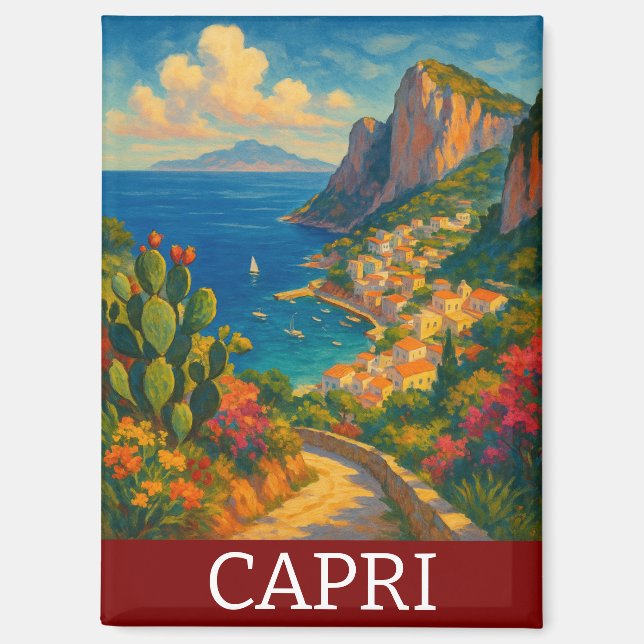 Retro Travel Capri Italien Landschaft Magnet (Vorderseite)