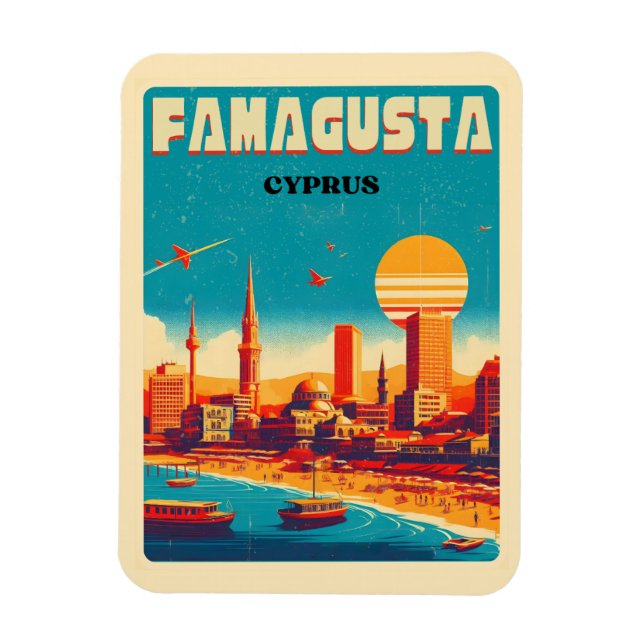 Retro travel Famagusta Beach Zypern Geschenke Magnet (Vertikal)