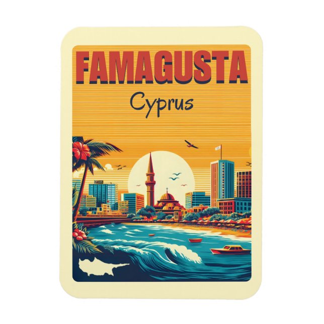 Retro travel Famagusta Beach Zypern Geschenke Magnet (Vertikal)