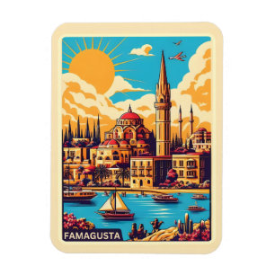 Retro travel Famagusta Beach Zypern Geschenke Magnet