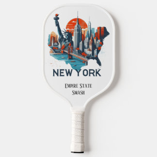 Retro Travel Map des New Yorker Staat Pickleball Schläger