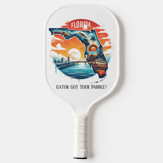 Retro Travel Map des Staat Florida Pickleball Schläger (Rückseite)