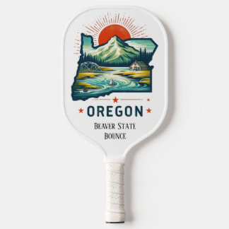 Retro Travel Map des Staat Oregon Pickleball Schläger