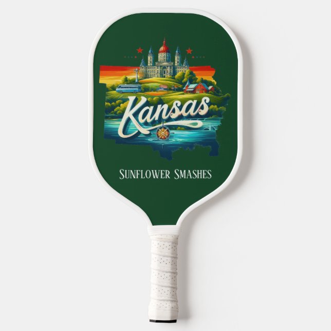 Retro Travel Map Kansas Staat Pickleball Schläger (Rückseite)