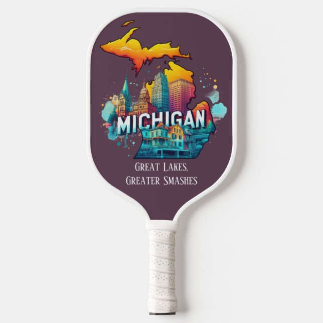 Retro Travel Map Michigan Staat Pickleball Schläger (Vorderseite)