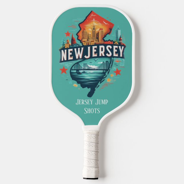 Retro Travel Map New Jersey Staat Pickleball Schläger (Rückseite)