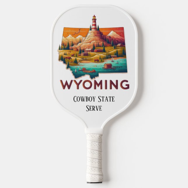 Retro Travel Map of Wyoming Staat Pickleball Schläger (Vorderseite)