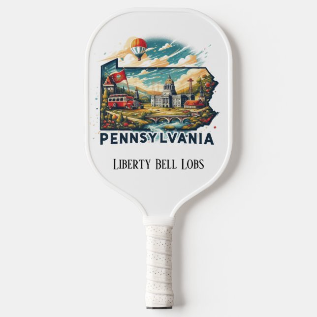 Retro Travel Map Pennsylvania Staat Pickleball Schläger (Vorderseite)