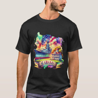 Retro Travel Map US States Alabama USA State Map T-Shirt