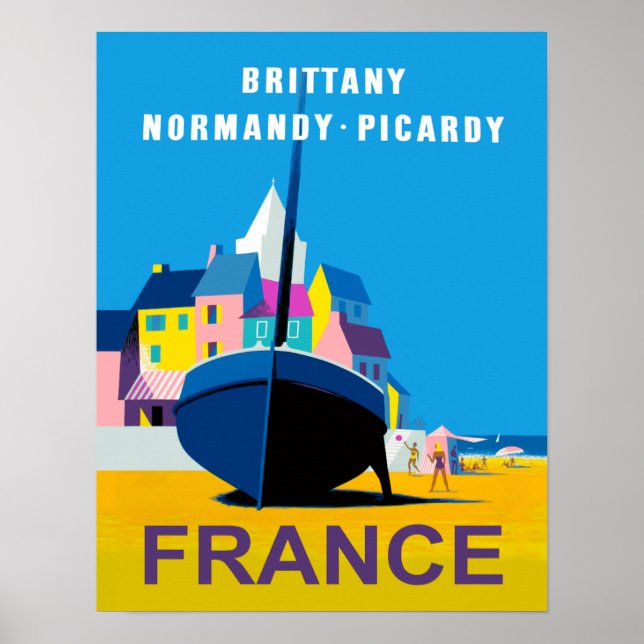 Retro Travel Plakat für Normandie, Frankreich (Vorne)