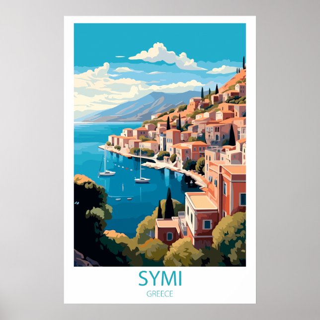 Retro Travel Symi Griechenland Zielort Mauer Kunst Poster (Vorne)
