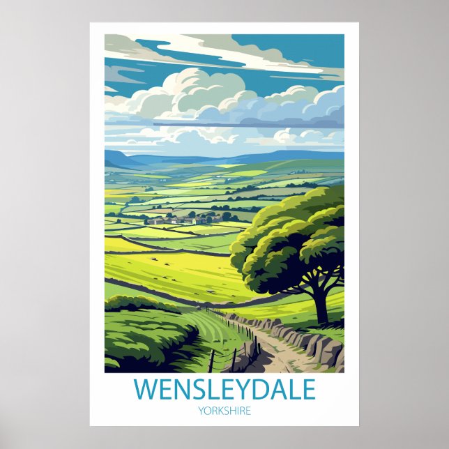 Retro Travel Wensleydale Yorkshire Wall Art Poster (Vorne)