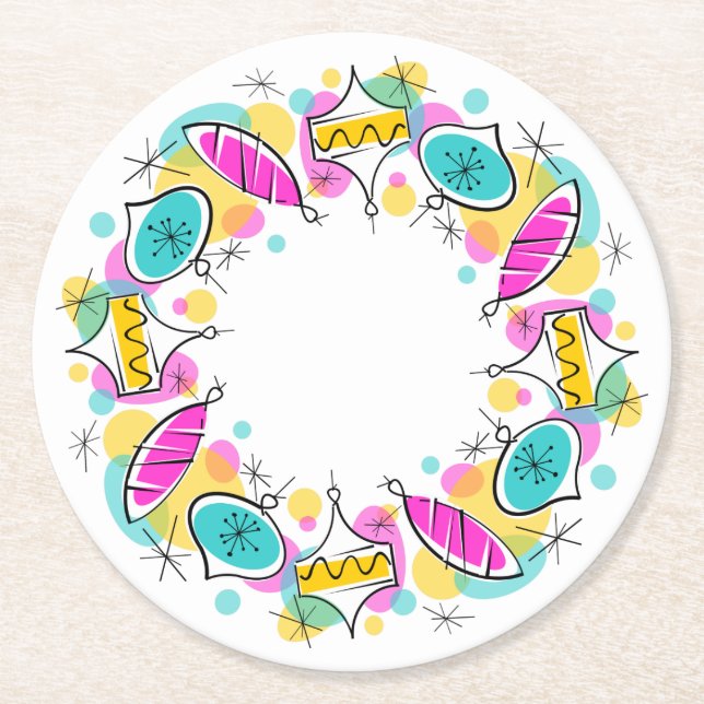 Retro Tree Baubles Circle Untersetzer rund (Vorderseite)