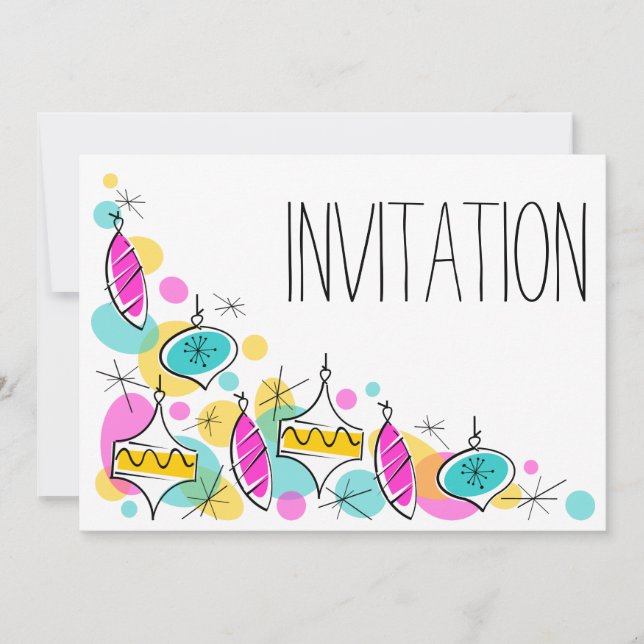 Retro Tree Baubles Corner Einladung (Vorderseite)