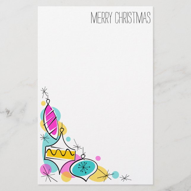 Retro Tree Baubles Corner Weihnachtsgeschenk Briefpapier (Vorderseite)