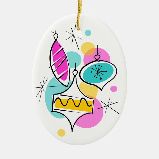 Retro Tree Baubles Group Christms Ornament Oval (Vorne)