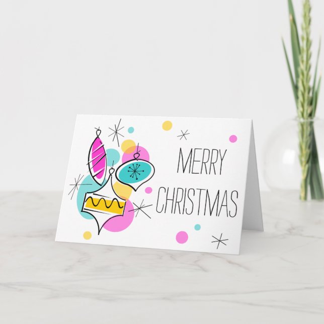 Retro Tree Baubles Gruppe Weihnachten im Text (Vorderseite)