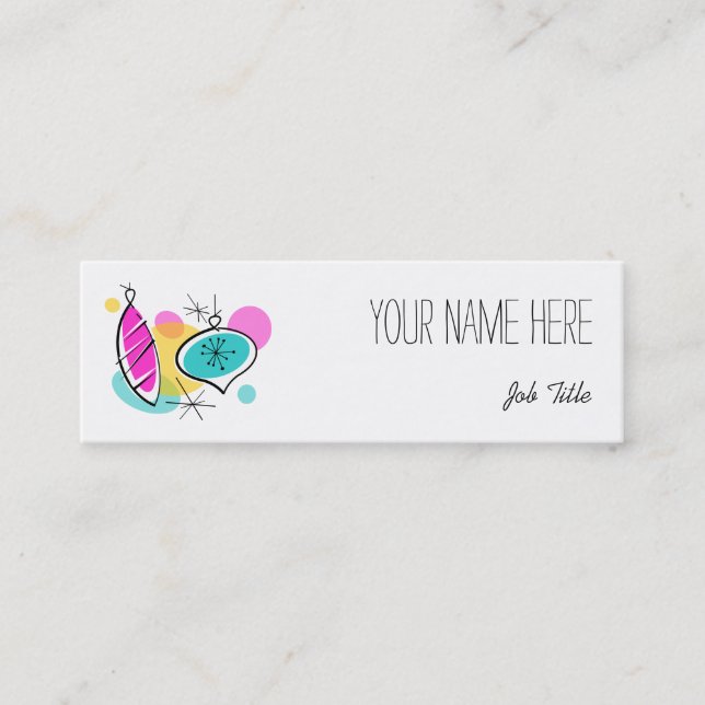 Retro Tree Baubles Gruppiert Text dünn Mini Visitenkarte (Vorderseite)