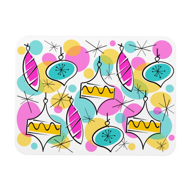 Retro Tree Baubles Multi Flexible Magnet (Horizontal)